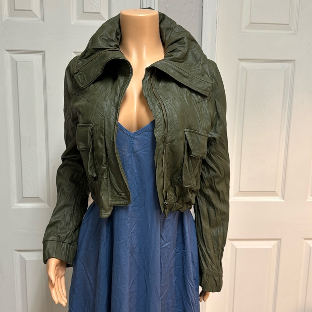 BEBE Faux Leather Green Jacket - Picture 6 of 16